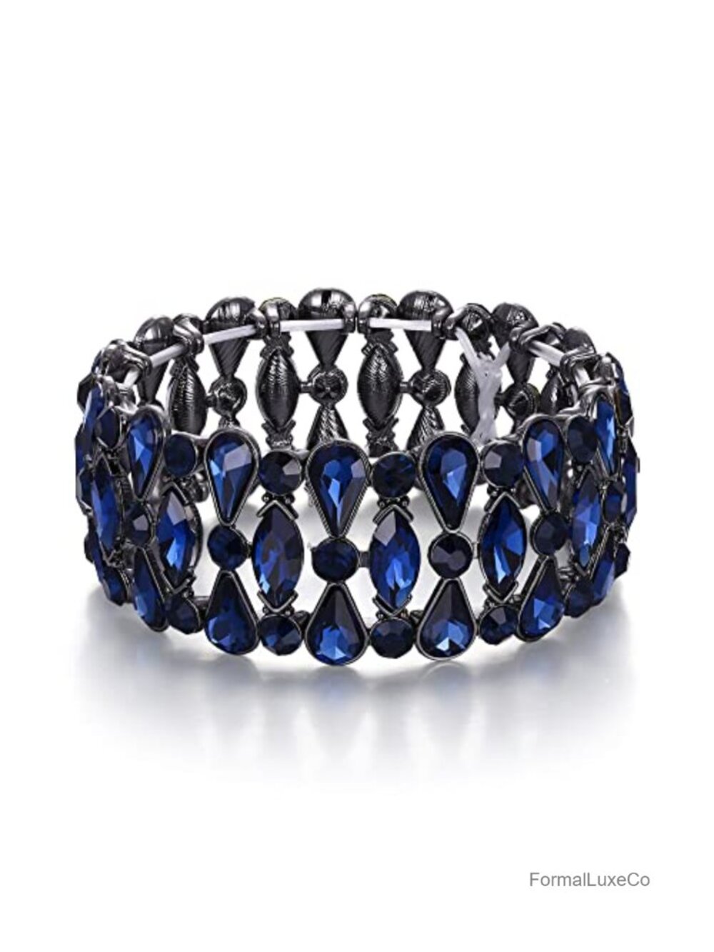 Teardrop Rhinestones Cluster Stretch Bangle Bracelet for Bride Wedding